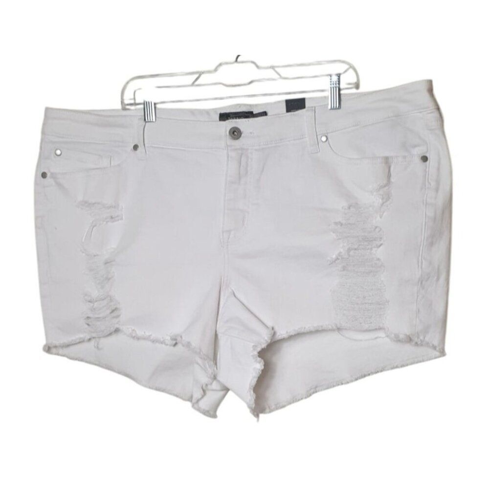 Torrid Womens Plus White Denim Shorts Sz 26 Distressed Fairy Stretch New